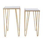 Set of 2 Mirrored Glass Top Rectangular Side Tables with Gold Metal Hairpin Legs | Avantis