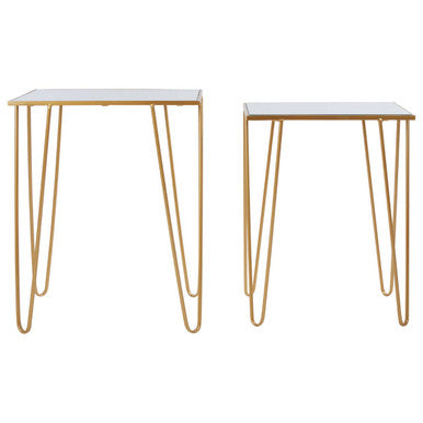 Set of 2 Mirrored Glass Top Rectangular Side Tables with Gold Metal Hairpin Legs | Avantis