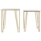 Set of 2 Mirrored Glass Top Rectangular Side Tables with Gold Metal Hairpin Legs | Avantis