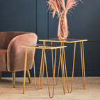 Set of 2 Mirrored Glass Top Rectangular Side Tables with Gold Metal Hairpin Legs | Avantis