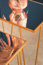 Set of 2 Mirrored Glass Top Rectangular Side Tables with Gold Metal Hairpin Legs | Avantis