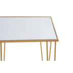 Set of 2 Mirrored Glass Top Rectangular Side Tables with Gold Metal Hairpin Legs | Avantis