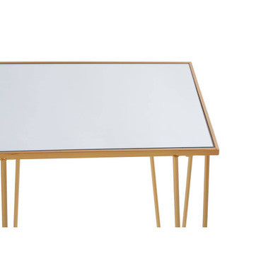 Set of 2 Mirrored Glass Top Rectangular Side Tables with Gold Metal Hairpin Legs | Avantis