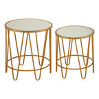 Set of 2 Mirrored Glass Top Side Tables with Gold Hairpin Legs Rounded Design | Avantis