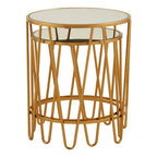 Set of 2 Mirrored Glass Top Side Tables with Gold Hairpin Legs Rounded Design | Avantis