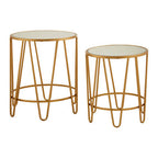 Set of 2 Mirrored Glass Top Side Tables with Gold Hairpin Legs Rounded Design | Avantis