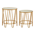 Set of 2 Mirrored Glass Top Side Tables with Gold Hairpin Legs Rounded Design | Avantis