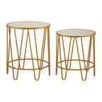 Set of 2 Mirrored Glass Top Side Tables with Gold Hairpin Legs Rounded Design | Avantis