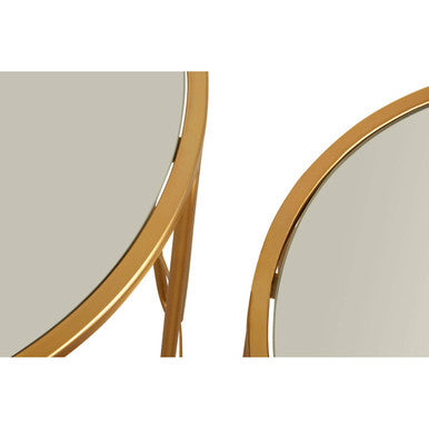 Set of 2 Mirrored Glass Top Side Tables with Gold Hairpin Legs Rounded Design | Avantis