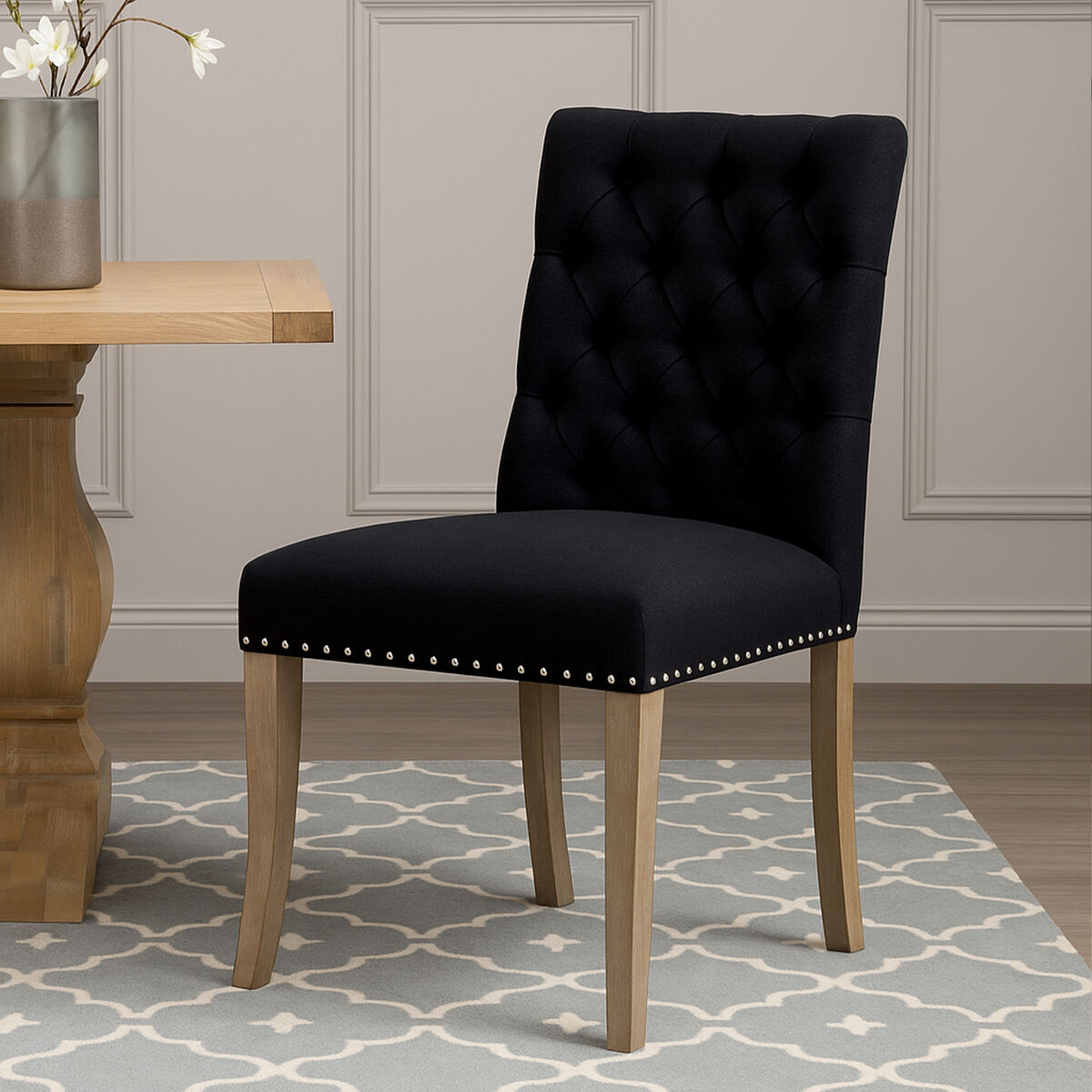 Black Linen Dining Chair with Wooden Legs | Kensington Townhouse