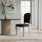Kensington Townhouse Black Linen Dining Chair with Antique wood legs