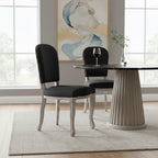 Kensington Townhouse Black Linen Dining Chair with Antique wood legs