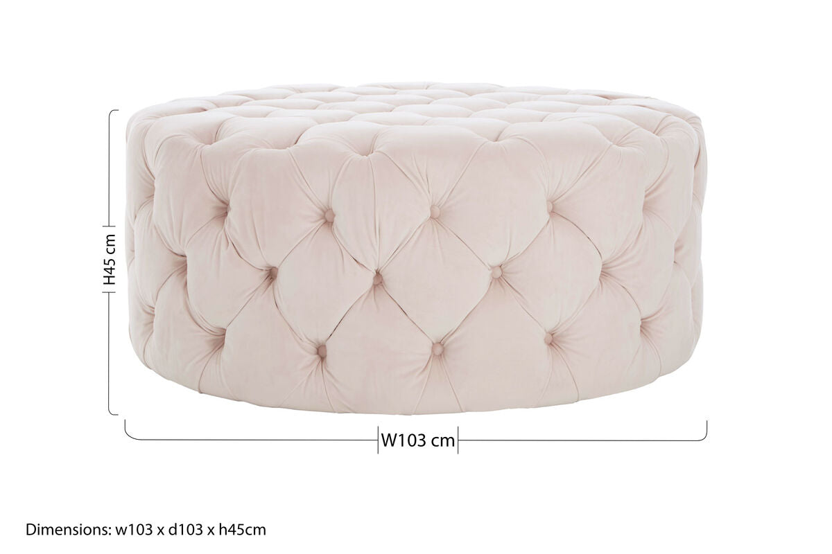 Pale Pink Velvet Round Ottoman Stool | Suri