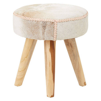 Hair on Leather and Teak Stool | Kendari