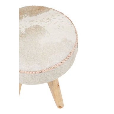 Hair on Leather and Teak Stool | Kendari