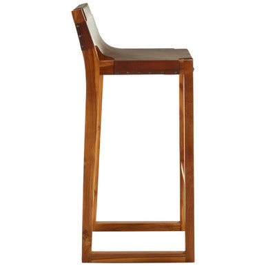 Brown Leather Bar Chair with Teak Wood Frame | Kendari