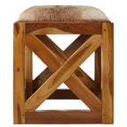 Hair on Leather and Teak Wood Square Stool | Kendari
