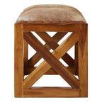 Hair on Leather and Teak Wood Square Stool | Kendari