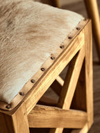 Hair on Leather and Teak Wood Square Stool | Kendari