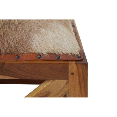 Hair on Leather and Teak Wood Square Stool | Kendari