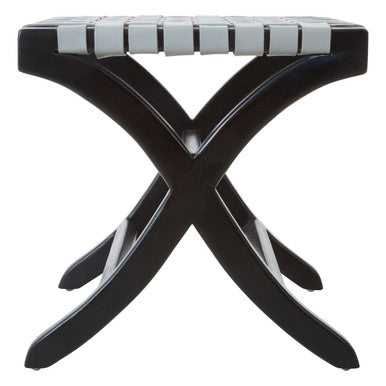 Woven Grey Leather and Black Teak Stool | Kendari