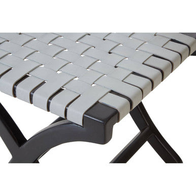 Woven Grey Leather and Black Teak Stool | Kendari