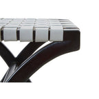 Woven Grey Leather and Black Teak Stool | Kendari