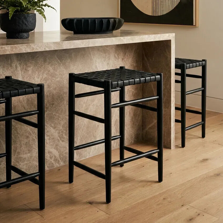 Black Woven Leather Barstool | Kendari
