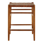 Brown Woven Leather Barstool | Kendari