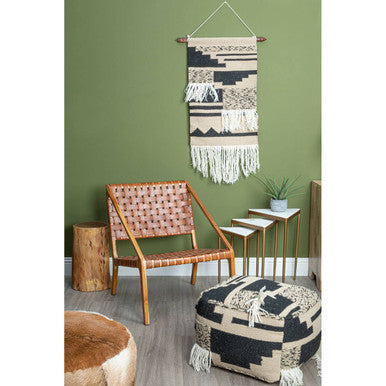 Tan Woven Leather and Teak Chair | Kendari