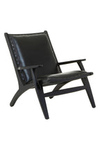 Black Leather and Teak Wood Chair with Stud Detail | Kendari
