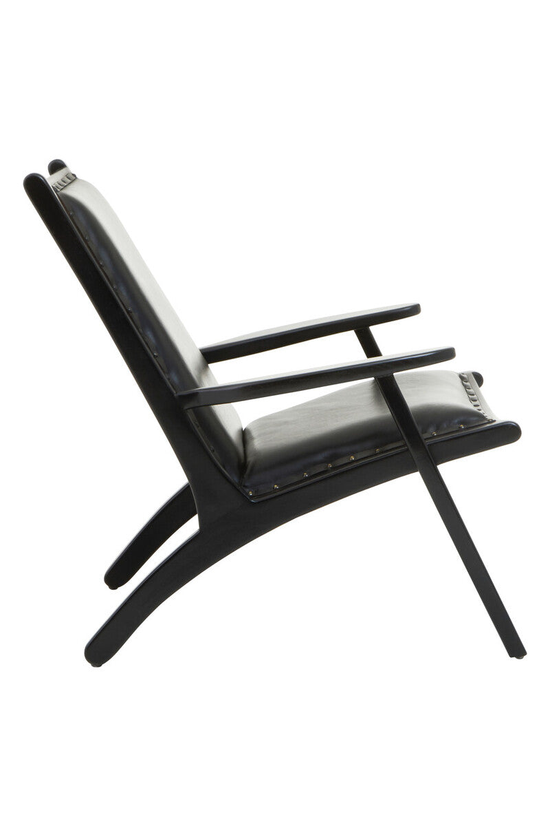 Black Leather and Teak Wood Chair with Stud Detail | Kendari