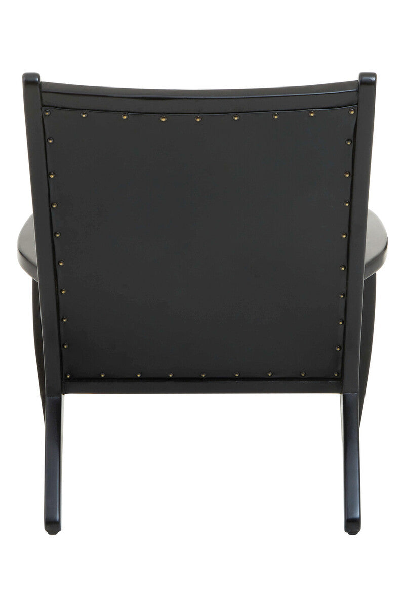 Black Leather and Teak Wood Chair with Stud Detail | Kendari