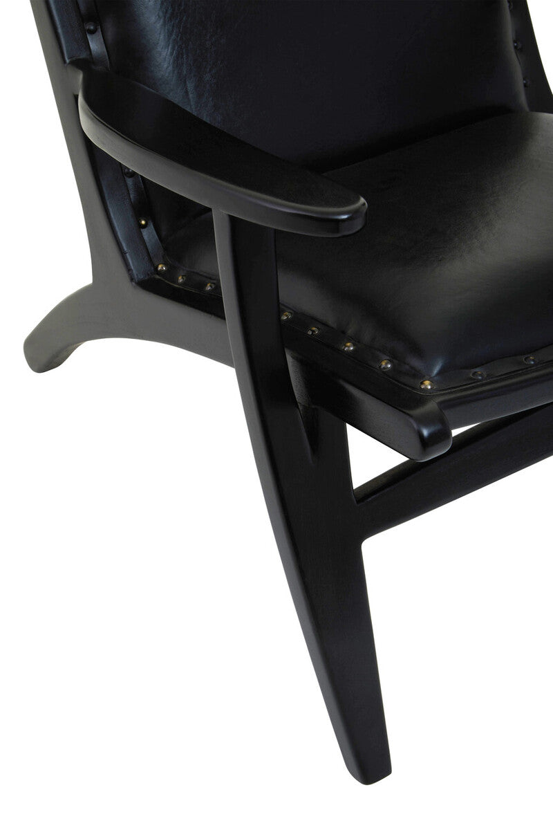 Black Leather and Teak Wood Chair with Stud Detail | Kendari
