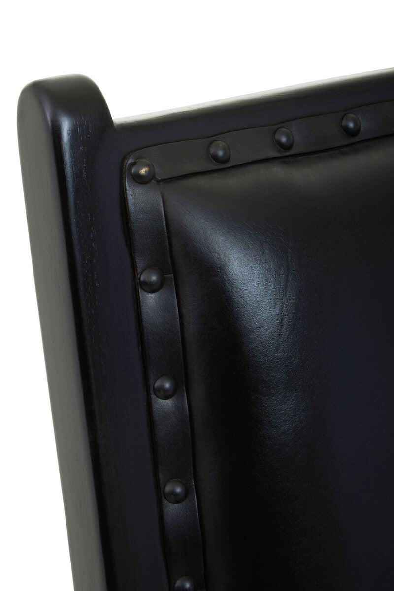 Black Leather and Teak Wood Chair with Stud Detail | Kendari