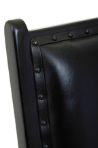 Black Leather and Teak Wood Chair with Stud Detail | Kendari