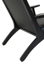 Black Leather and Teak Wood Chair with Stud Detail | Kendari