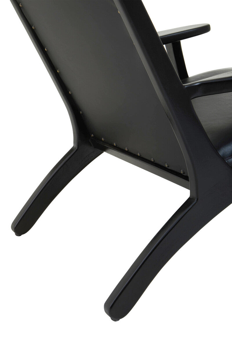 Black Leather and Teak Wood Chair with Stud Detail | Kendari