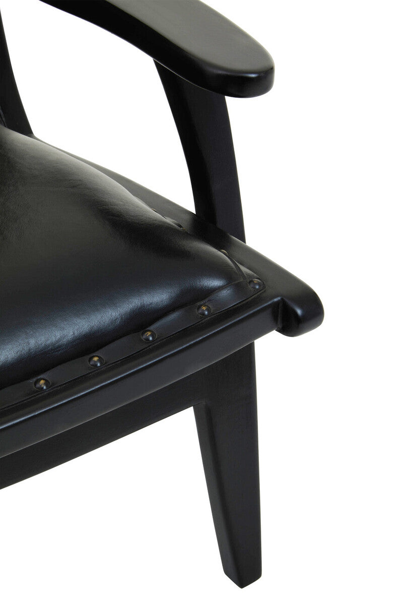 Black Leather and Teak Wood Chair with Stud Detail | Kendari