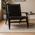 Black Leather and Teak Wood Chair with Stud Detail | Kendari