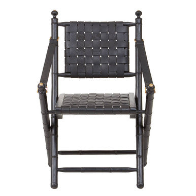 Black Strapped Leather and Black Teak Wood Chair | Kendari