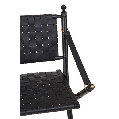 Black Strapped Leather and Black Teak Wood Chair | Kendari