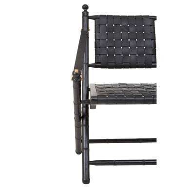 Black Strapped Leather and Black Teak Wood Chair | Kendari