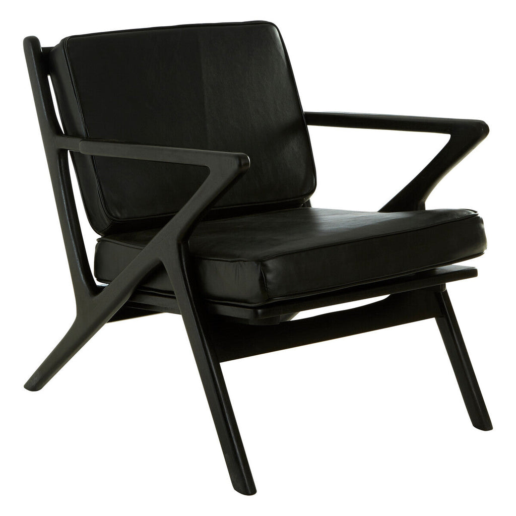Black Leather and Teak Wood Frame Armchair | Kendari