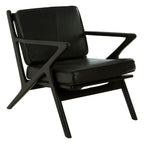 Black Leather and Teak Wood Frame Armchair | Kendari