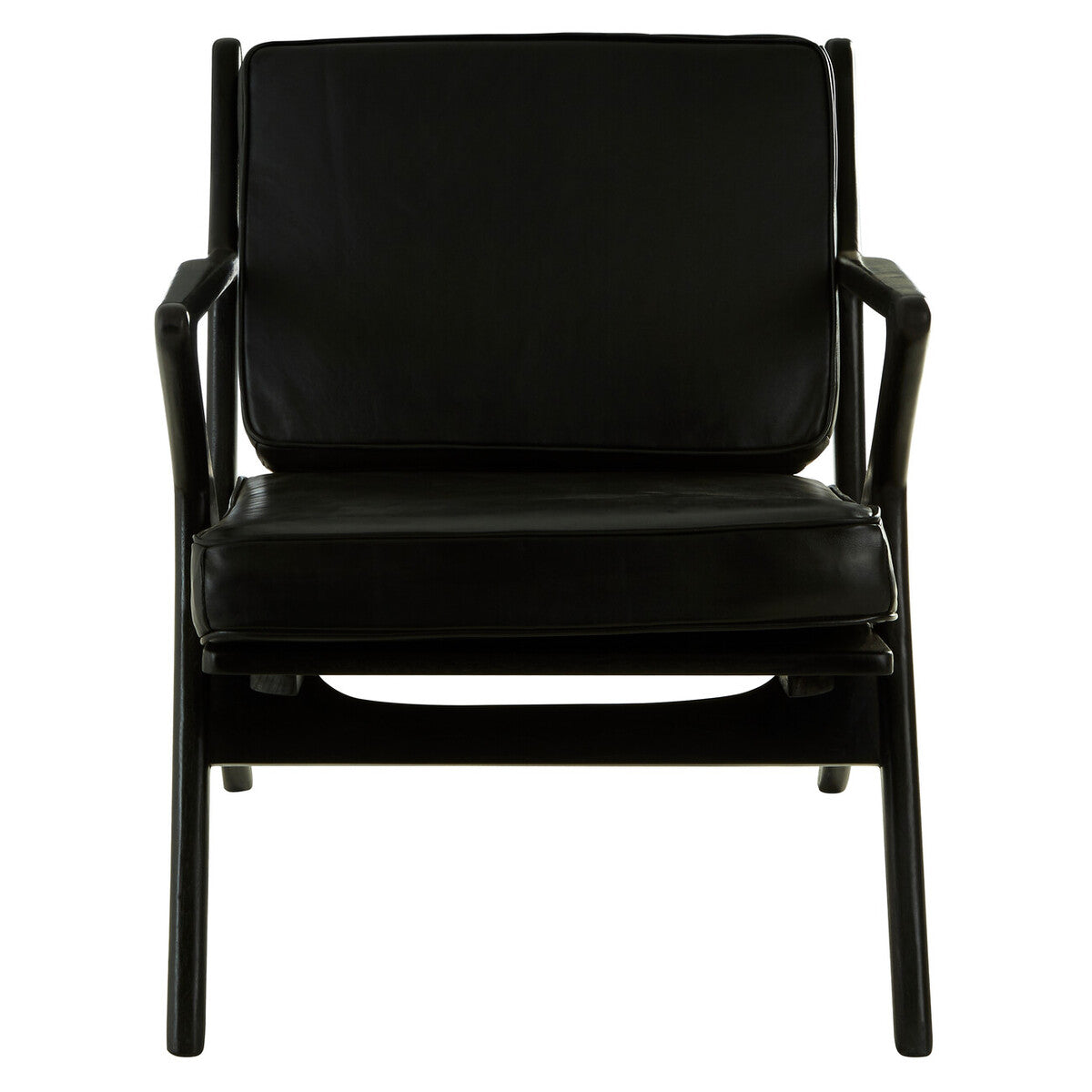 Black Leather and Teak Wood Frame Armchair | Kendari