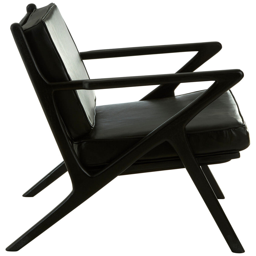 Black Leather and Teak Wood Frame Armchair | Kendari