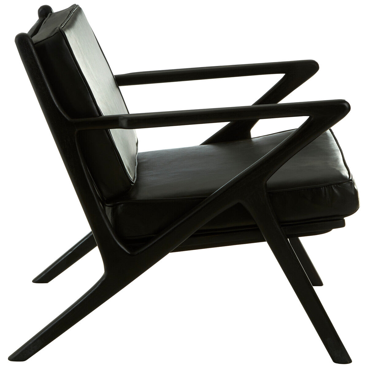 Black Leather and Teak Wood Frame Armchair | Kendari
