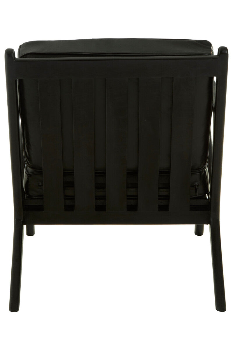 Black Leather and Teak Wood Frame Armchair | Kendari