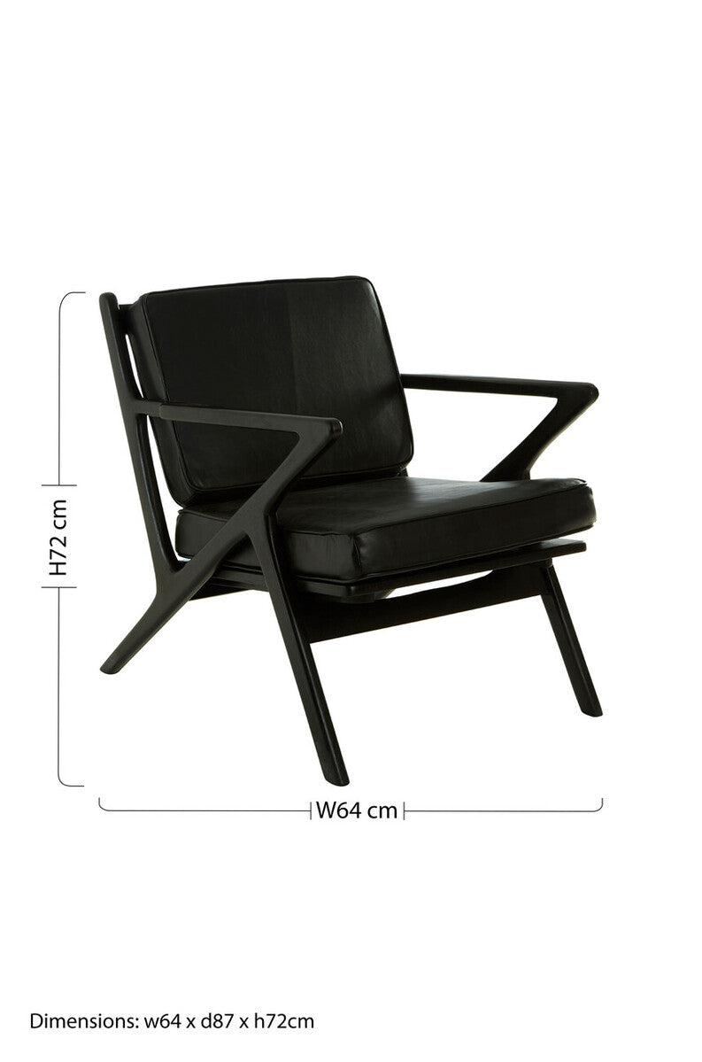 Black Leather and Teak Wood Frame Armchair | Kendari